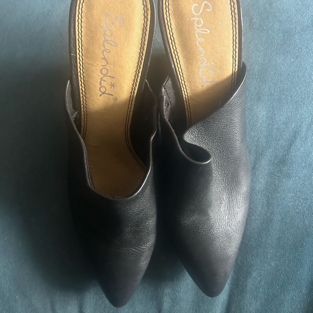 Splendid Black Leather Pointed-Toe Mule Heels - Picture 4 of 4
